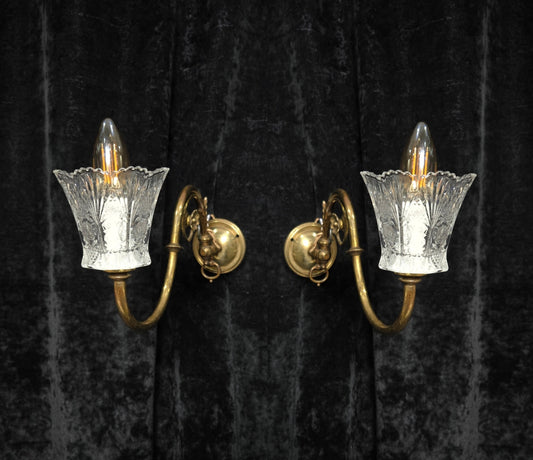 Classical Pair Antique Victorian 1 Arm Brass Swivel Gas to Electric Wall Lights