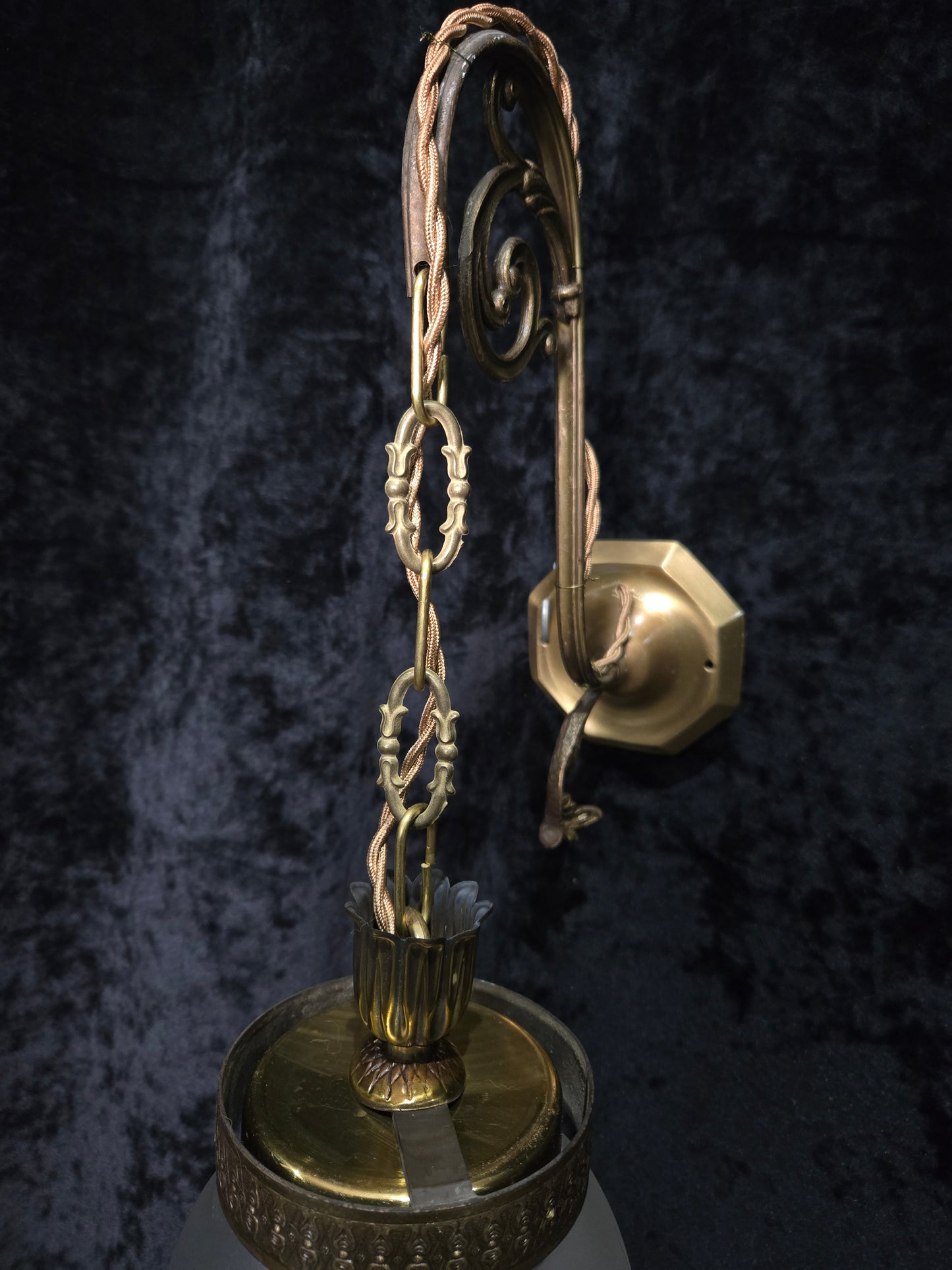 Unique Pair of Vintage Italian Brass Glass Lantern Wall Lights Sconces