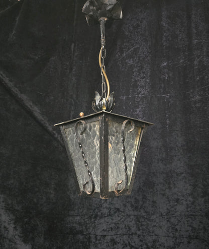 Lovely Vintage French Wrought Iron Gothic Patterned Glass Lantern Light