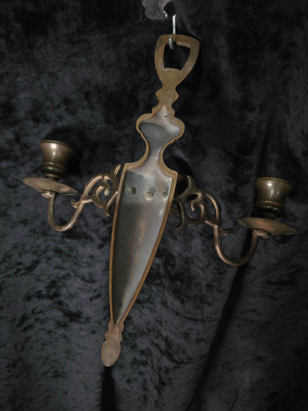 Traditional Pair of Antique 3 Arm Brass Flemish Candle Wall Lights Sconces