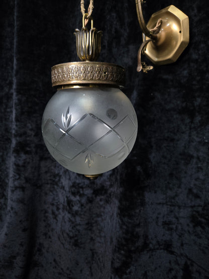 Unique Pair of Vintage Italian Brass Glass Lantern Wall Lights Sconces