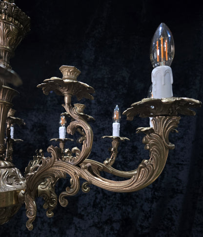 Fabulous Huge Heavy Vintage Italian Solid Brass 10 Arm 5 Candle Chandelier Light