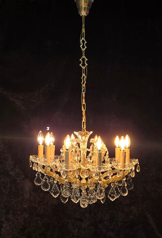 Stunning Vintage Made in Germany Marie Therese Crystal Brass 10 Light Chandelier