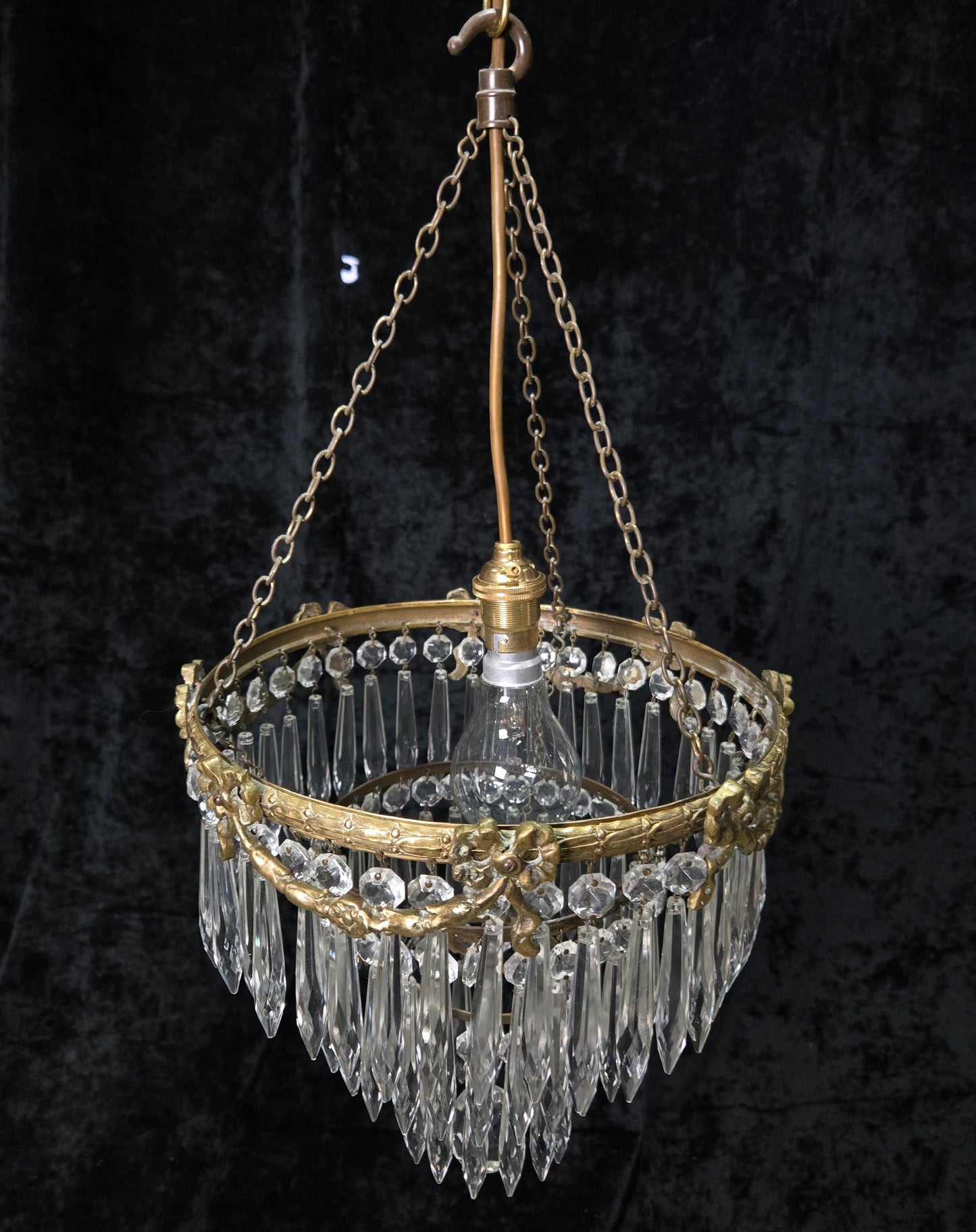 Fabulous Antique French Empire Style Brass Crystal Bows Chandelier Ceiling Light