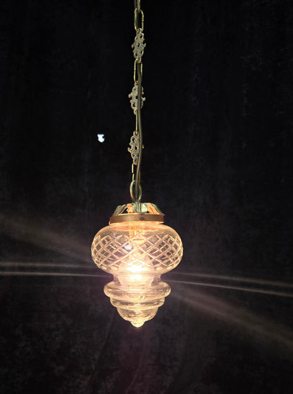 Lovely Vintage Clear Cut Glass Brass Hall Lantern Pendant Light