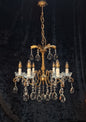 Fabulous Antique French 6 Arm Heavy Brass Crystal Leaf Chandelier Ceiling Light