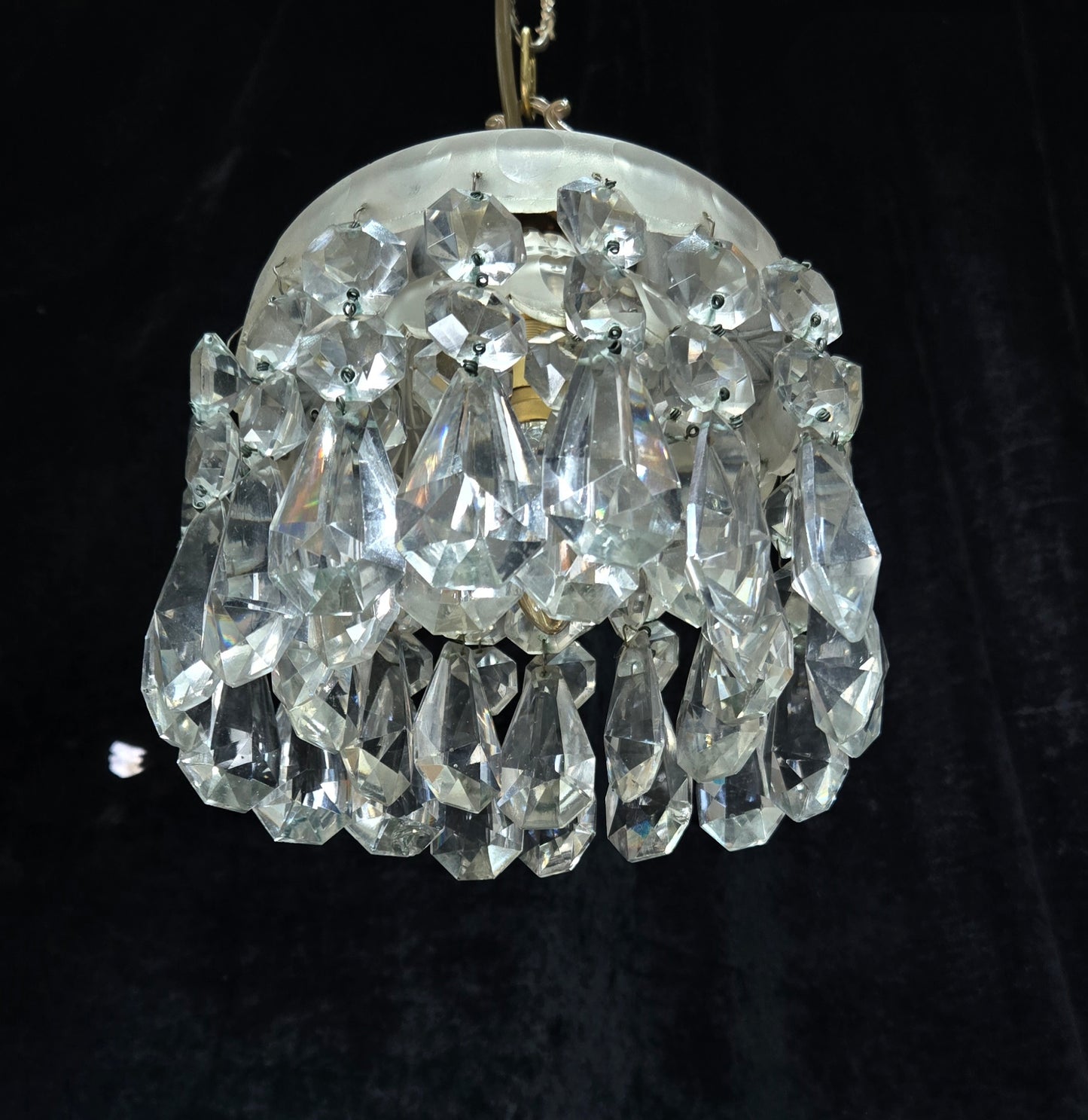 Classical Antique Czech 2 Tier Crystal Glass Brass Pendant Light Chandelier