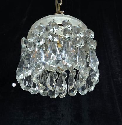 Classical Antique Czech 2 Tier Crystal Glass Brass Pendant Light Chandelier