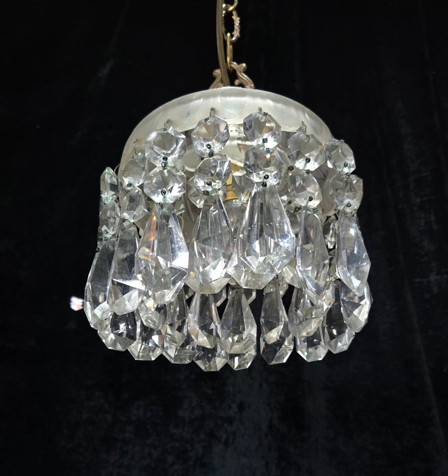 Classical Antique Czech 2 Tier Crystal Glass Brass Pendant Light Chandelier