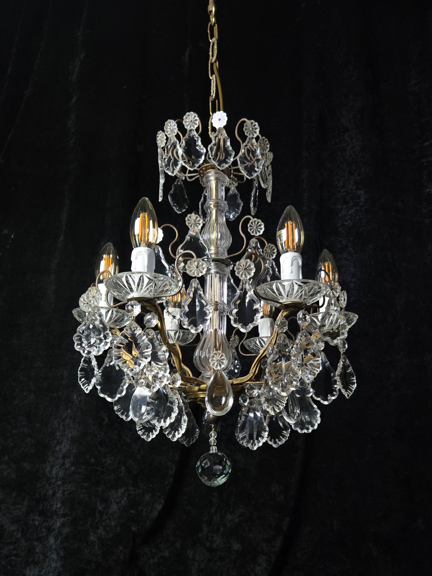 Fabulous Heavy Antique French 6 Arm Bronze Tiered Crystal Chandelier Light