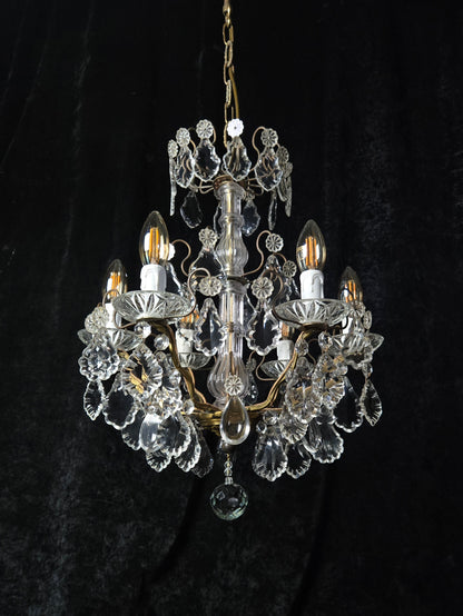 Fabulous Heavy Antique French 6 Arm Bronze Tiered Crystal Chandelier Light