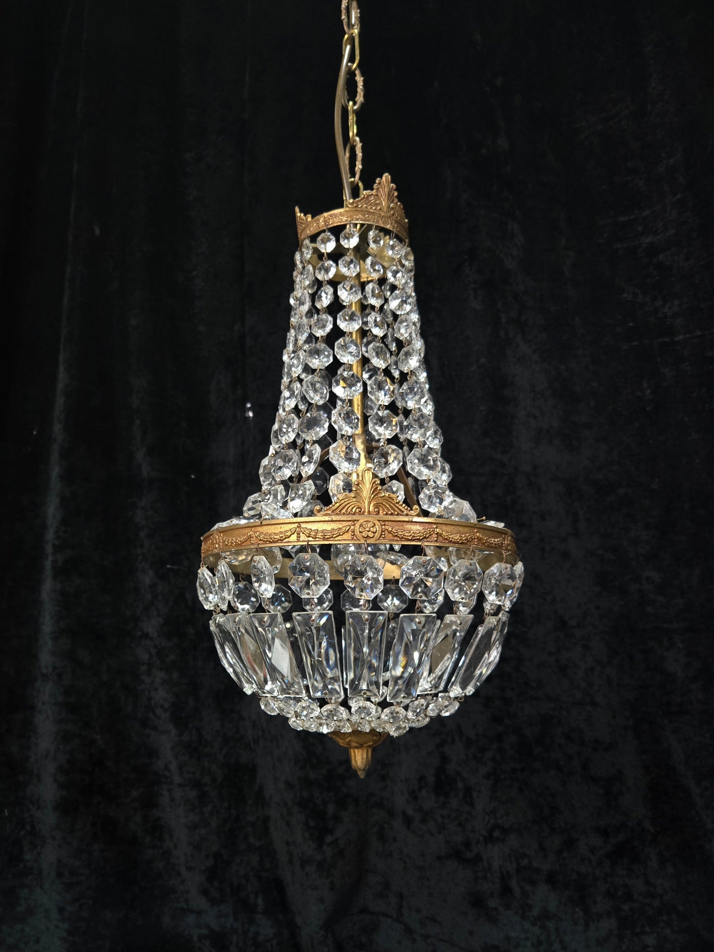 Traditional Antique French 1 Light Brass and Crystal Montgolfiere Chandelier