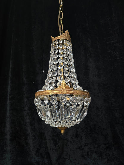 Traditional Antique French 1 Light Brass and Crystal Montgolfiere Chandelier