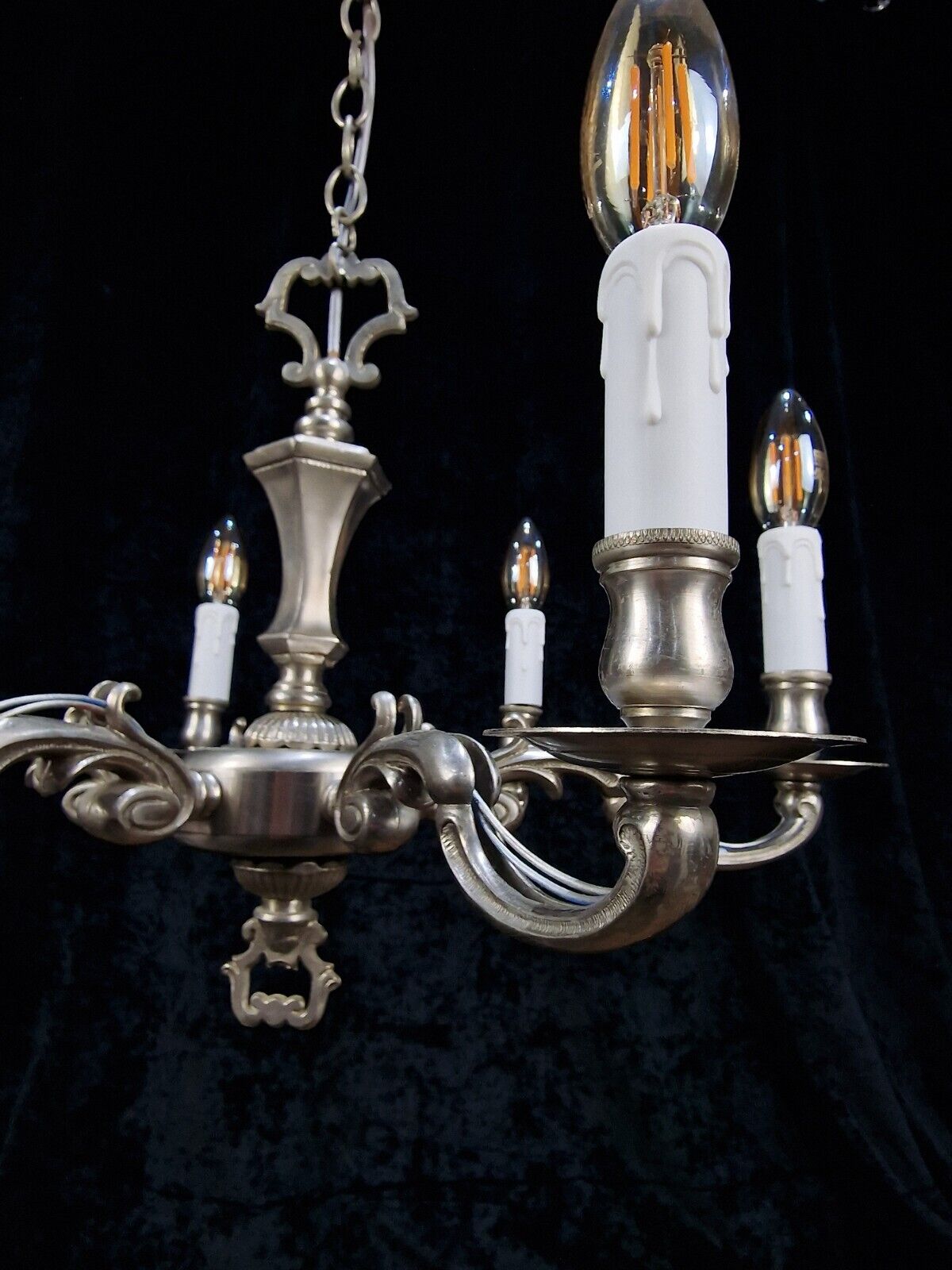 Ornate Heavy Antique Silvered 6 Arm Traditional England Chandelier Ceiling Light