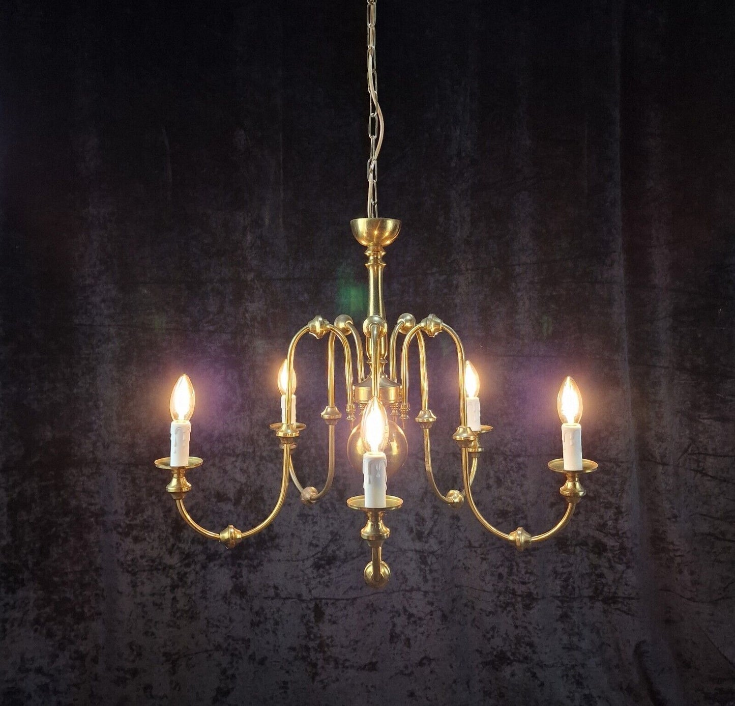 Lovely Elegant Italian Mid Century Brass 5 Arm Vintage Chandelier Light