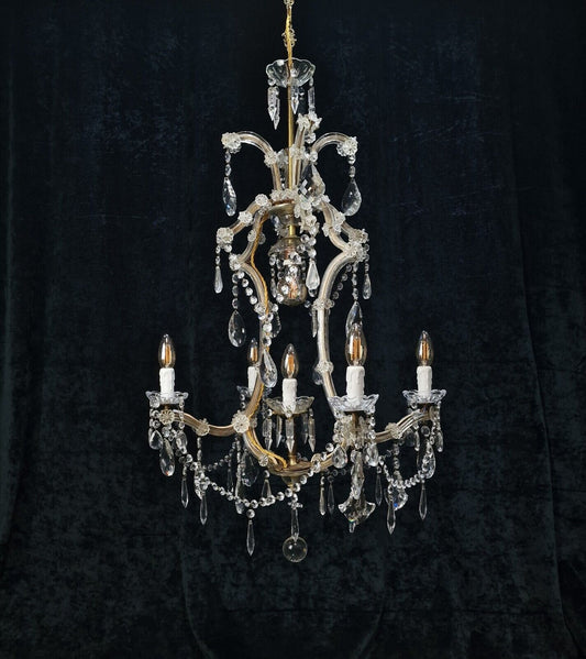 Gorgeous Large Antique French 4 Arm 6 Light Marie Therese Crystal Chandelier