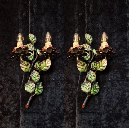 Gorgeous Pair of Vintage Italian 2 Arm Toleware Floral Wall Lights Sconces