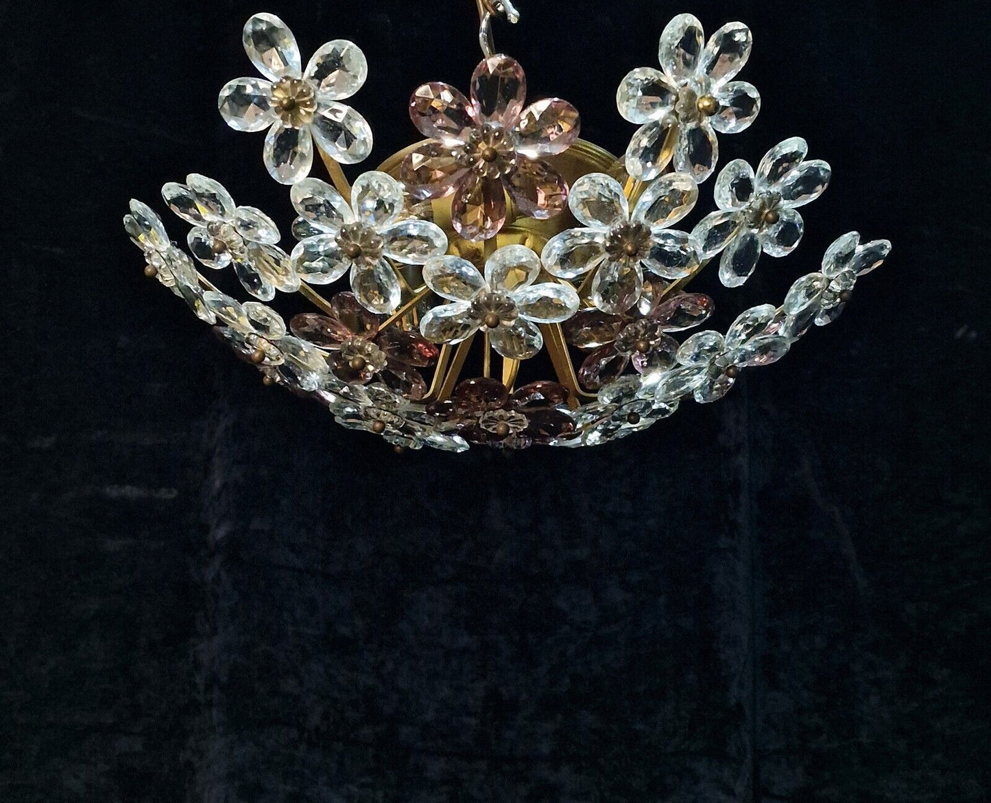 Beautiful Mid Century Italian 4 Light Flush Plafonnier Flower Crystal Chandelier