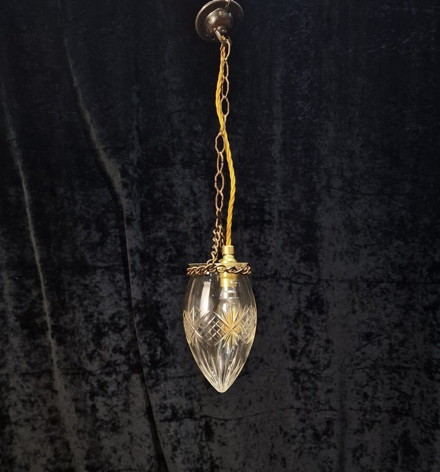 Petite Antique Cut Glass Clear Acorn Hanging Lantern Pendant Light