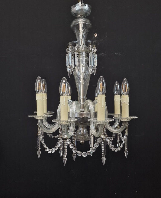 Gorgeous Vintage Czech Crystal 8 Arm Cut Glass Heavy Chandelier Light