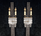 Classical Pair Antique French 2 Arm Crystal Waterfall Brass Wall Lights Sconces